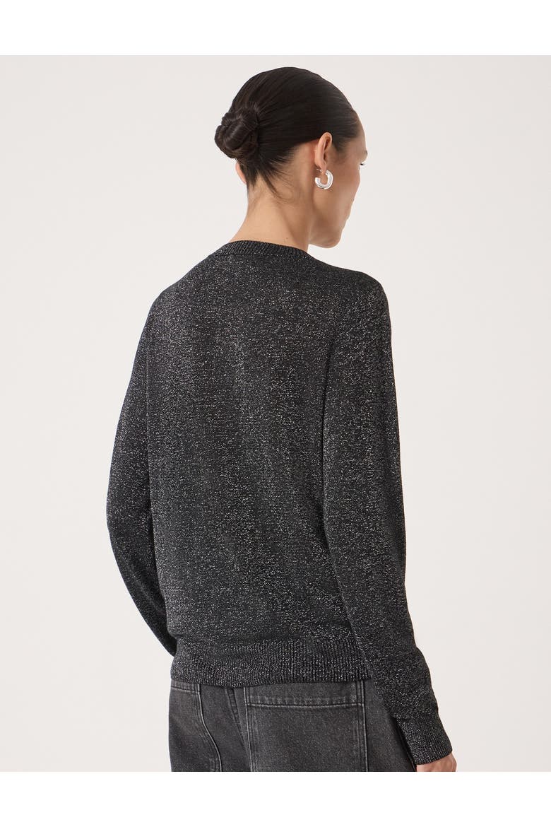 Crew Neck Slim Fit Metallic Cardigan, Alternate, color, Silver Metallic