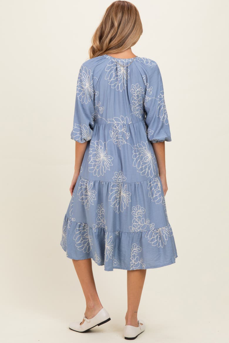 Embroidered Tiered Midi Shirt Dress, Alternate, color, Blue