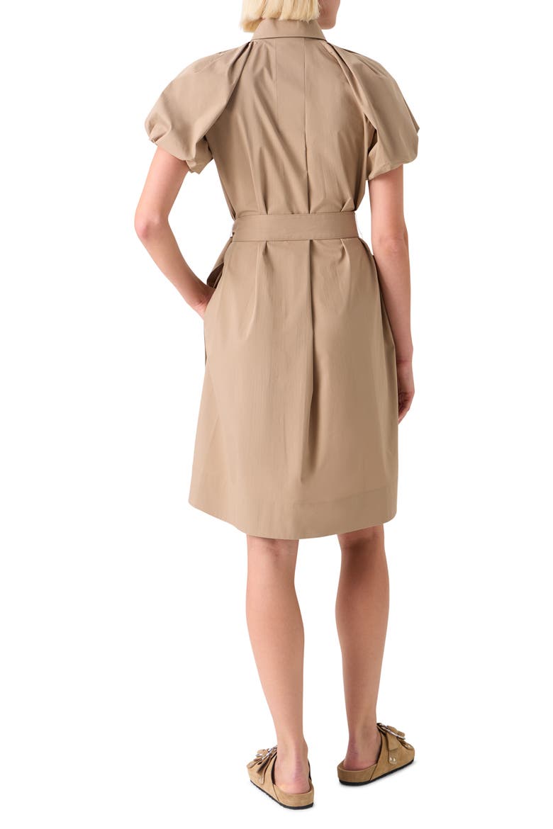 Belted Balloon Sleeve Cotton Blend Polo Dress, Alternate, color, BEIGE