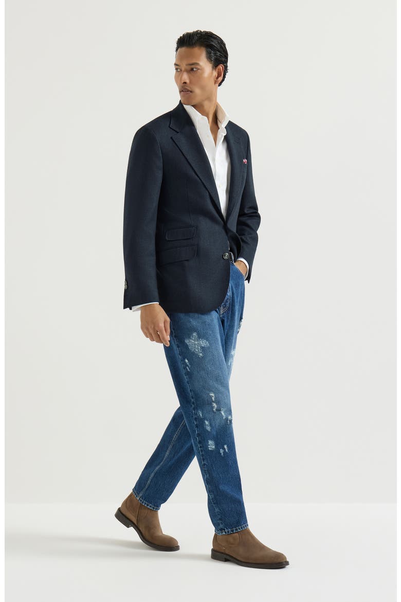 Mouliné virgin wool twill deconstructed Cavallo blazer with metal buttons, Alternate, color, Navy Blue