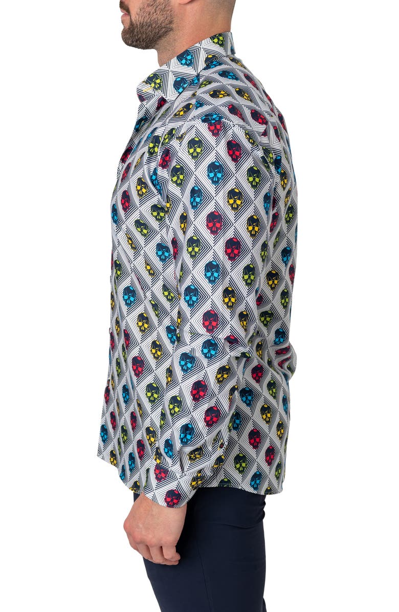 Maceoo Fibonacci Regular Fit Alienskull White Button-Up Shirt, Alternate, color, White