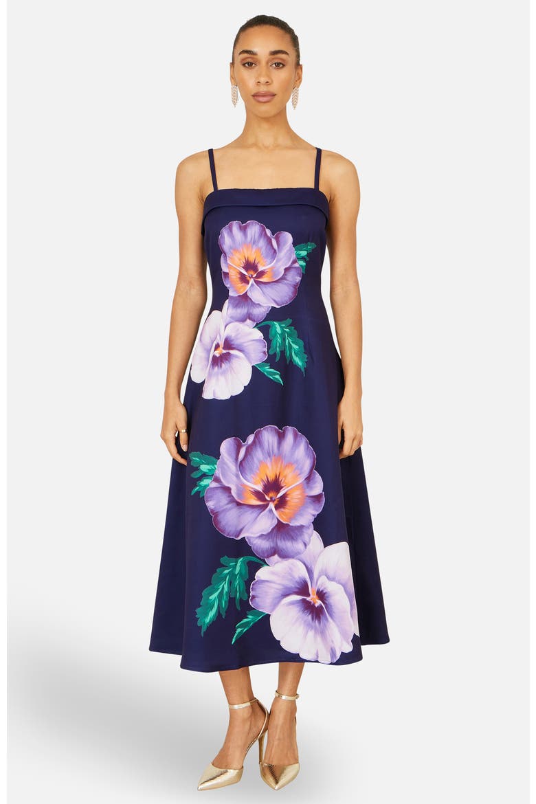 Pansy Strappy Midi Dress, Alternate, color, Navy