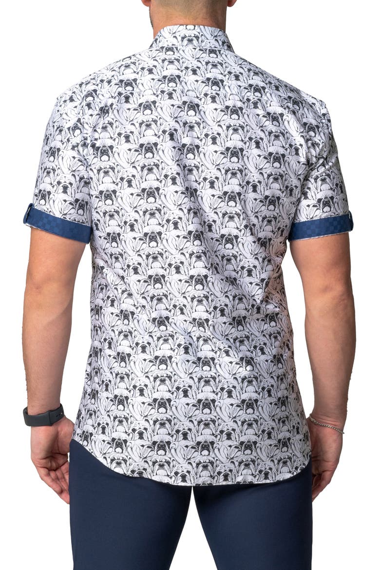Galileo Bulldog White Contemporary Fit Short Sleeve Button-Up Shirt, Alternate, color, WHITE