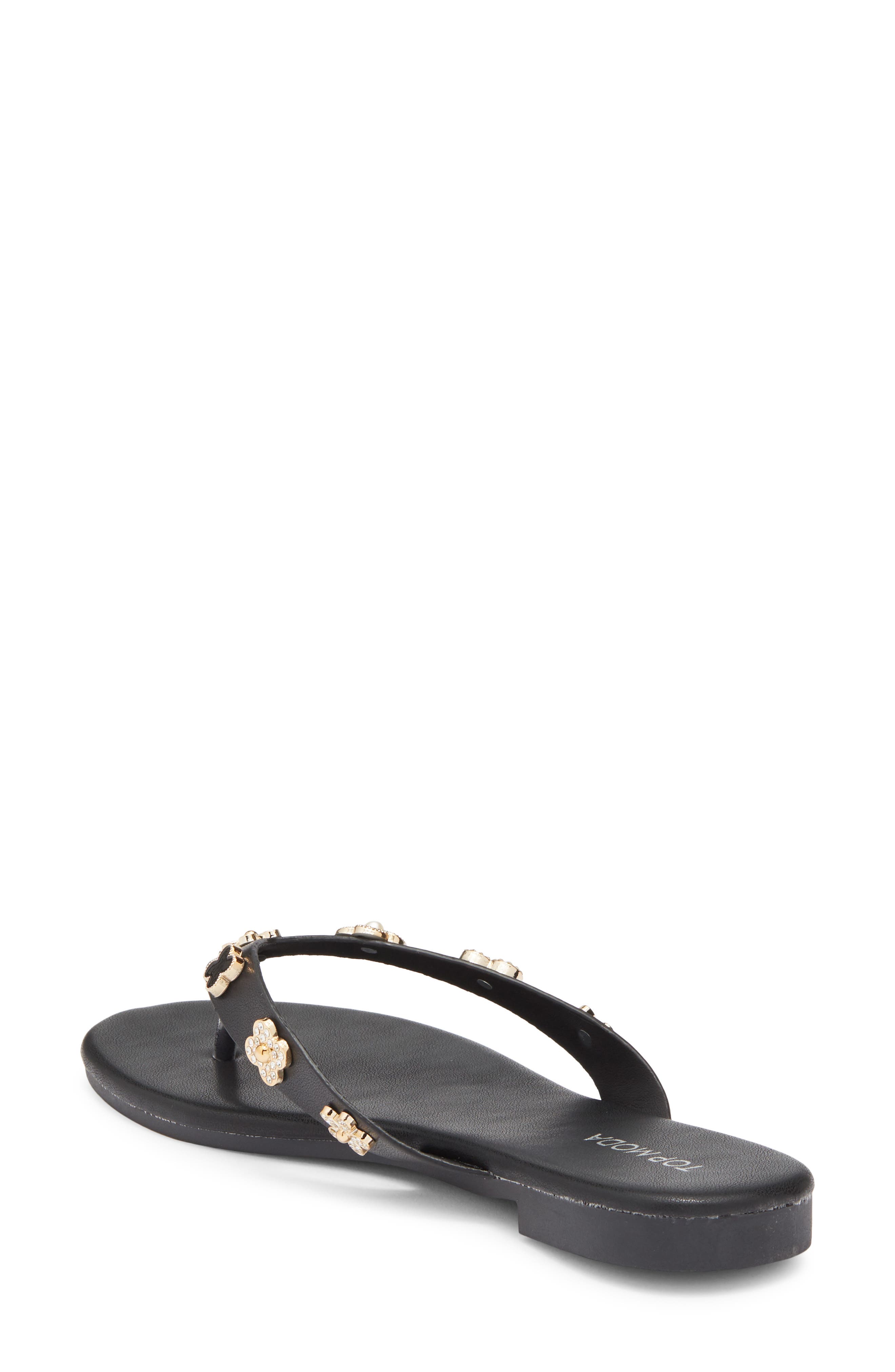 TOP MODA Bessie Embellished Flip Flop, Alternate, color, Black Pu