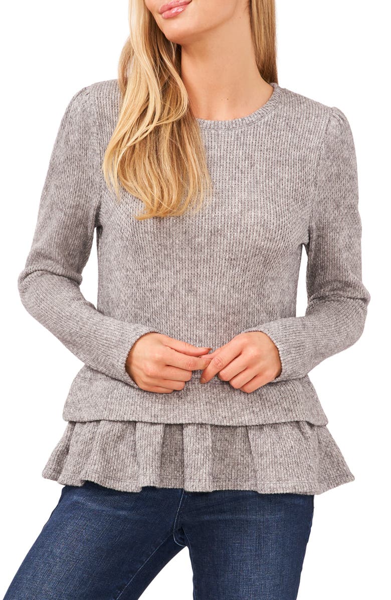 CeCe Puff Sleeve Peplum Sweater, Main, color,
