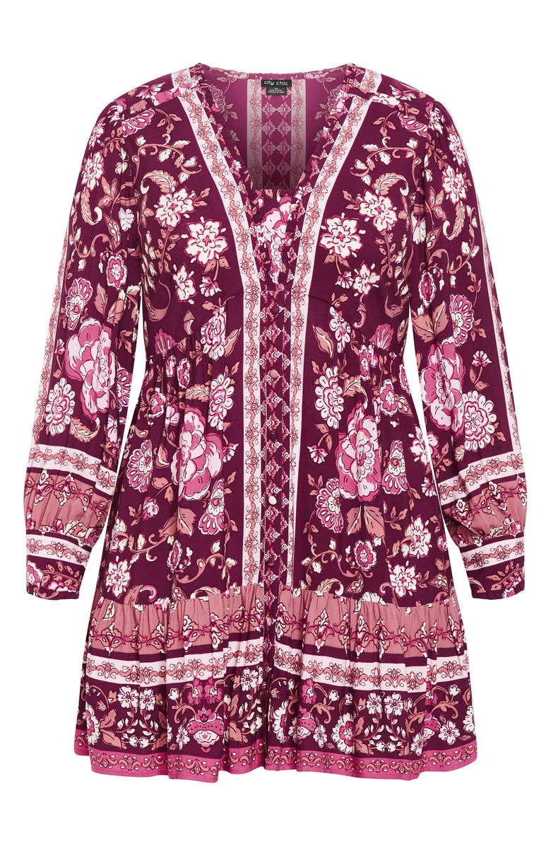 City Chic Fiona Long Sleeve Minidress, Alternate, color, Purple Print