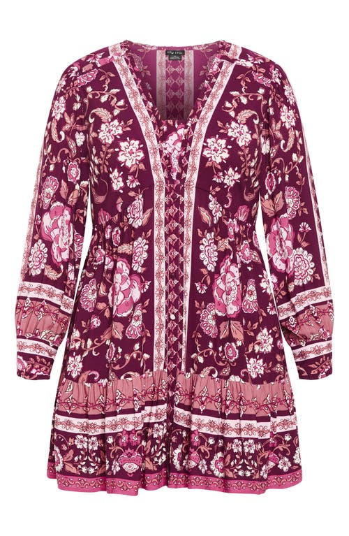 City Chic Fiona Long Sleeve Minidress In Purple