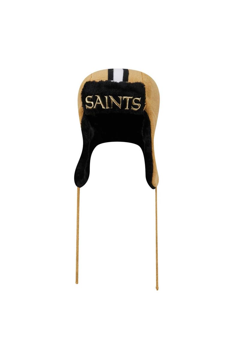 New Era Men's New Era Gold New Orleans Saints Helmet Head Trapper Knit Hat, Alternate, color, 