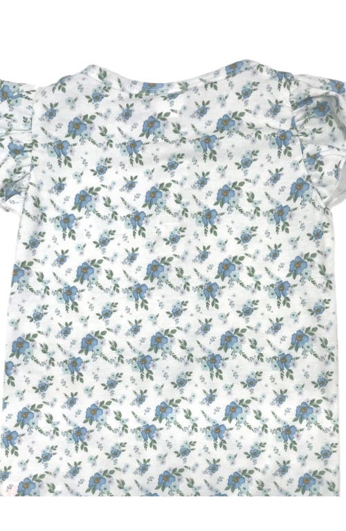 Shop Toby Watercolor Ditsy Floral Flutter Sleeve Romper, Hat & Sunglasses Set In Rain Blue