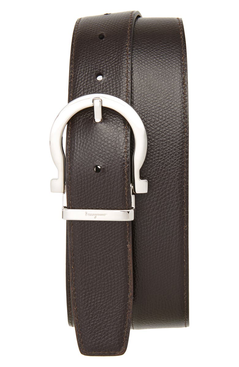 FERRAGAMO Reversible Leather Belt, Alternate, color, Black/ Hickory