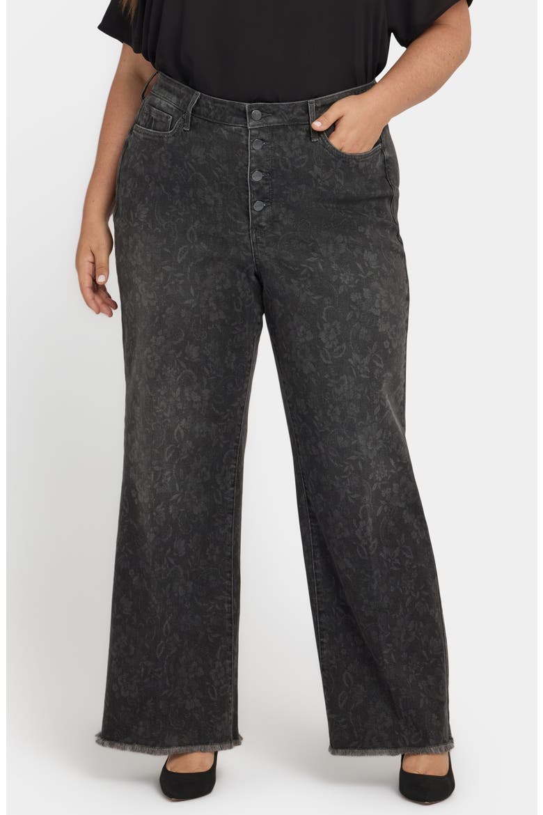 Teresa Floral Exposed Button Wide Leg Jeans, Main, color, GREY PROVINCE