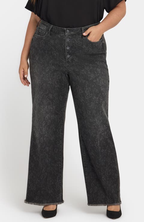 Teresa Floral Exposed Button Wide Leg Jeans (Grey Province) (Plus)