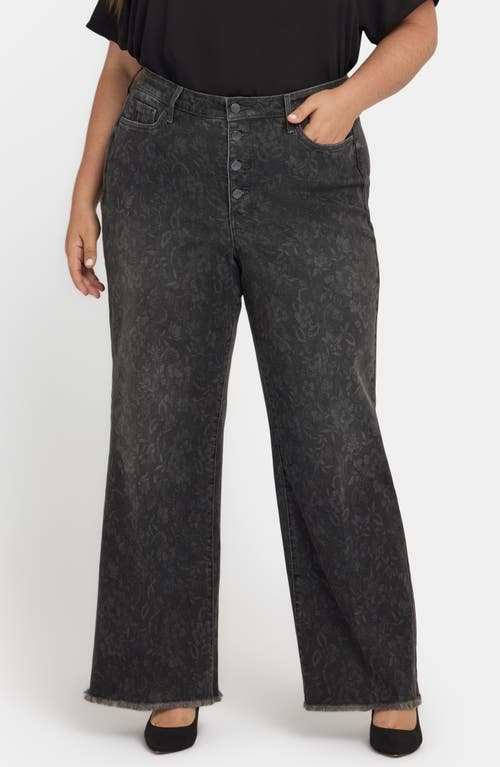 Nydj Teresa Floral Exposed Button Wide Leg Jeans In Gray
