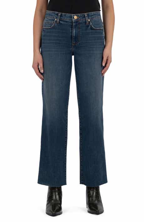 KUT from the Kloth High Waist Raw Hem Wide Leg Jeans