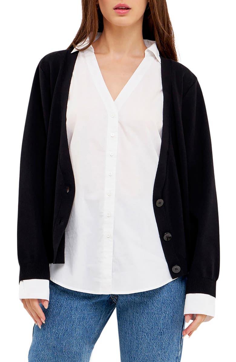 English Factory Mixed Media Layered Cardigan, Alternate, color, 