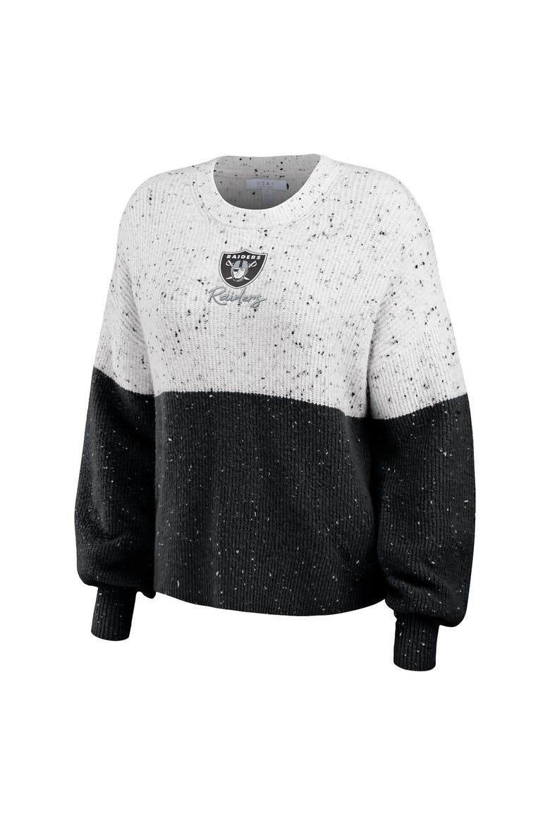 Women's WEAR by Erin Andrews  White/Black Las Vegas Raiders Lighweight Modest Crop Color-Block Pullover Sweater, Alternate, color, White