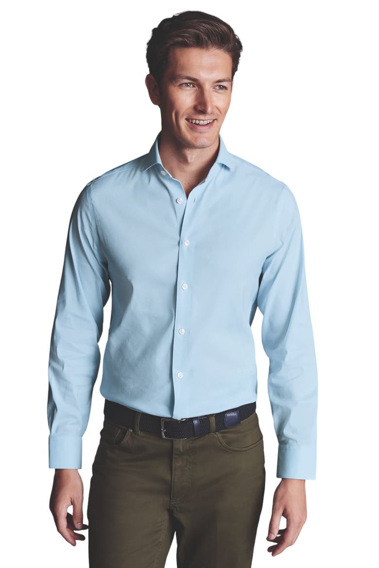 Non-Iron Stretch Twill Slim Fit Shirt Single Cuff, Main, color, Sky Blue