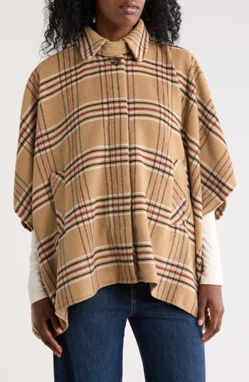 Ookie & Lala Faux Wool Plaid Cape In Multi