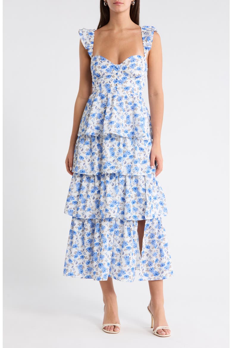 Covina Tiered Midi Dress, Main, color, WHITE-BLUE