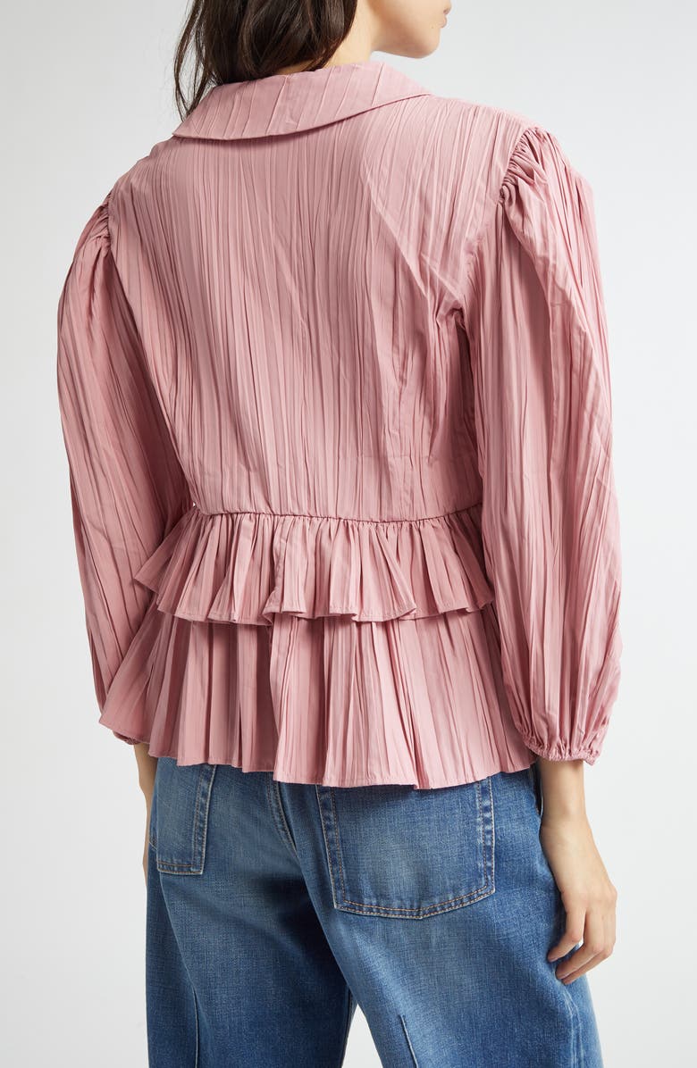 Stine Goya Plissé Tie Front Balloon Sleeve Top, Alternate, color, Pink Nectar