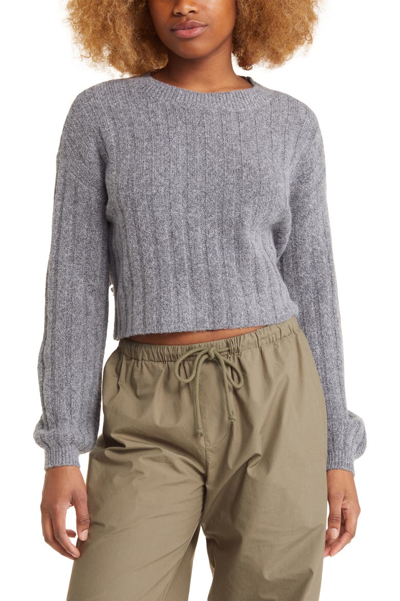 Ribbed Crewneck Sweater, Main, color, GREY DARK HEATHER