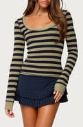 EDIKTED Rainey Stripe Scoop Neck Long Sleeve Knit Top