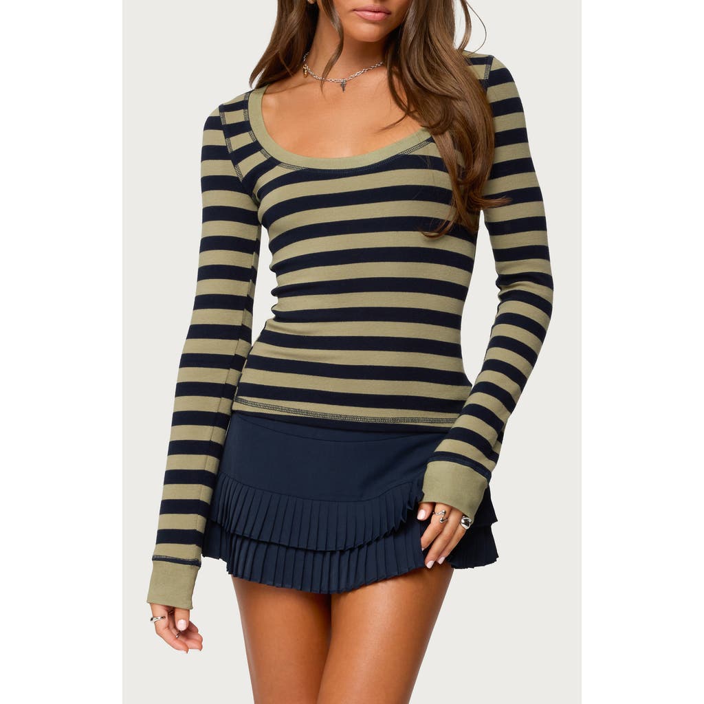 Edikted Rainey Stripe Scoop Neck Long Sleeve Knit Top In Multi