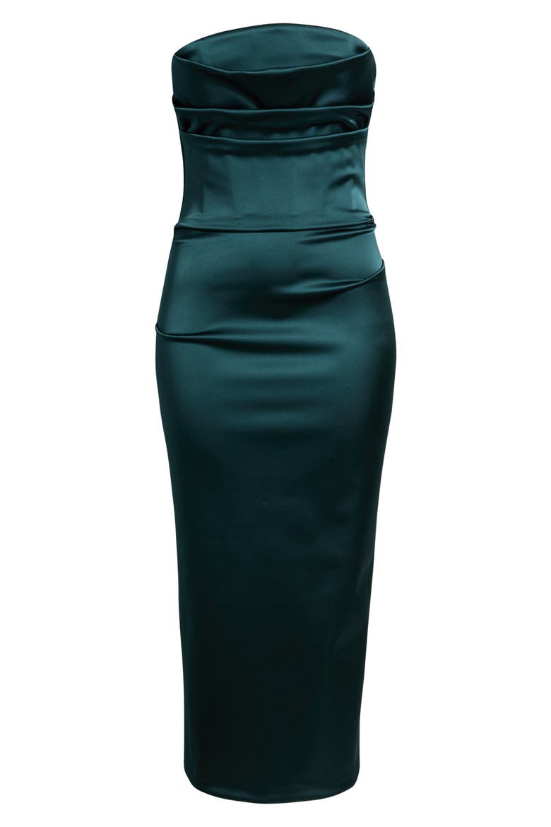 Voca Pleated Strapless Satin Midi Cocktail Dress, Alternate, color, 549E SHERWOOD