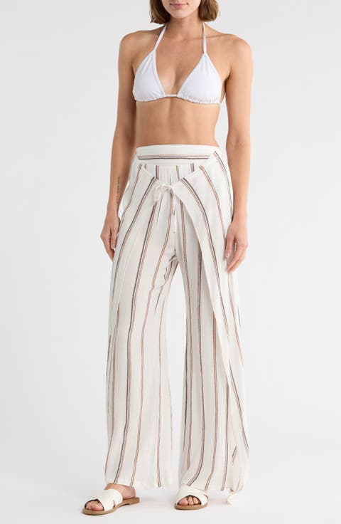 Stripe Wrap Front Cover-Up Pants