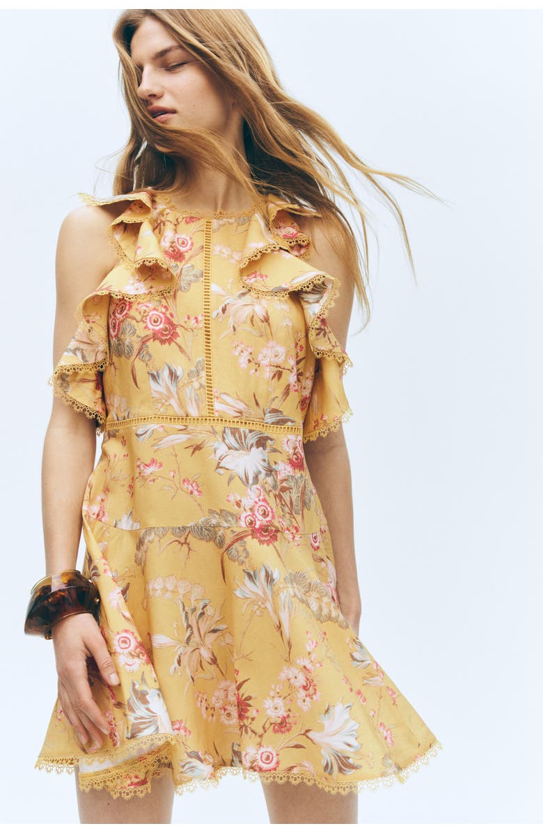 H&M Linen-blend Dress, Alternate, color, Yellow/Floral