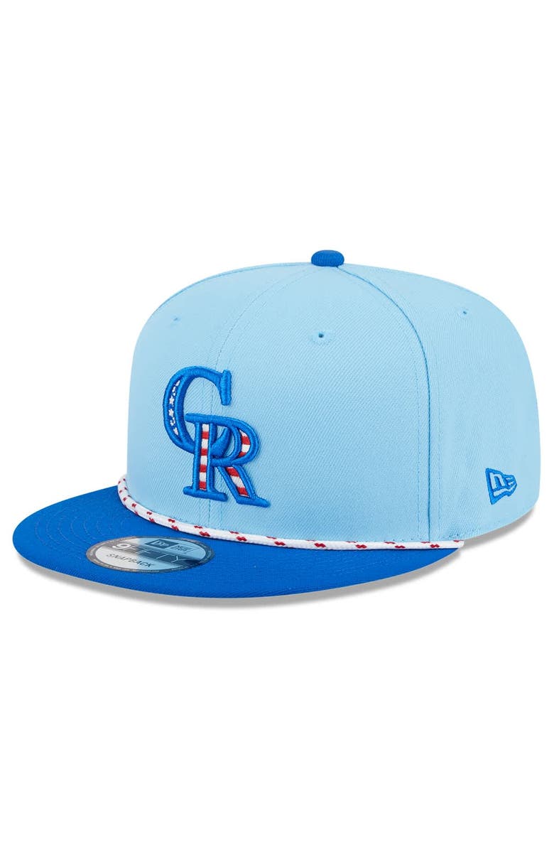 New Era Men's New Era Light Blue/Blue Colorado Rockies 2025 Fourth of July 9FIFTY Snapback Hat, Main, color,