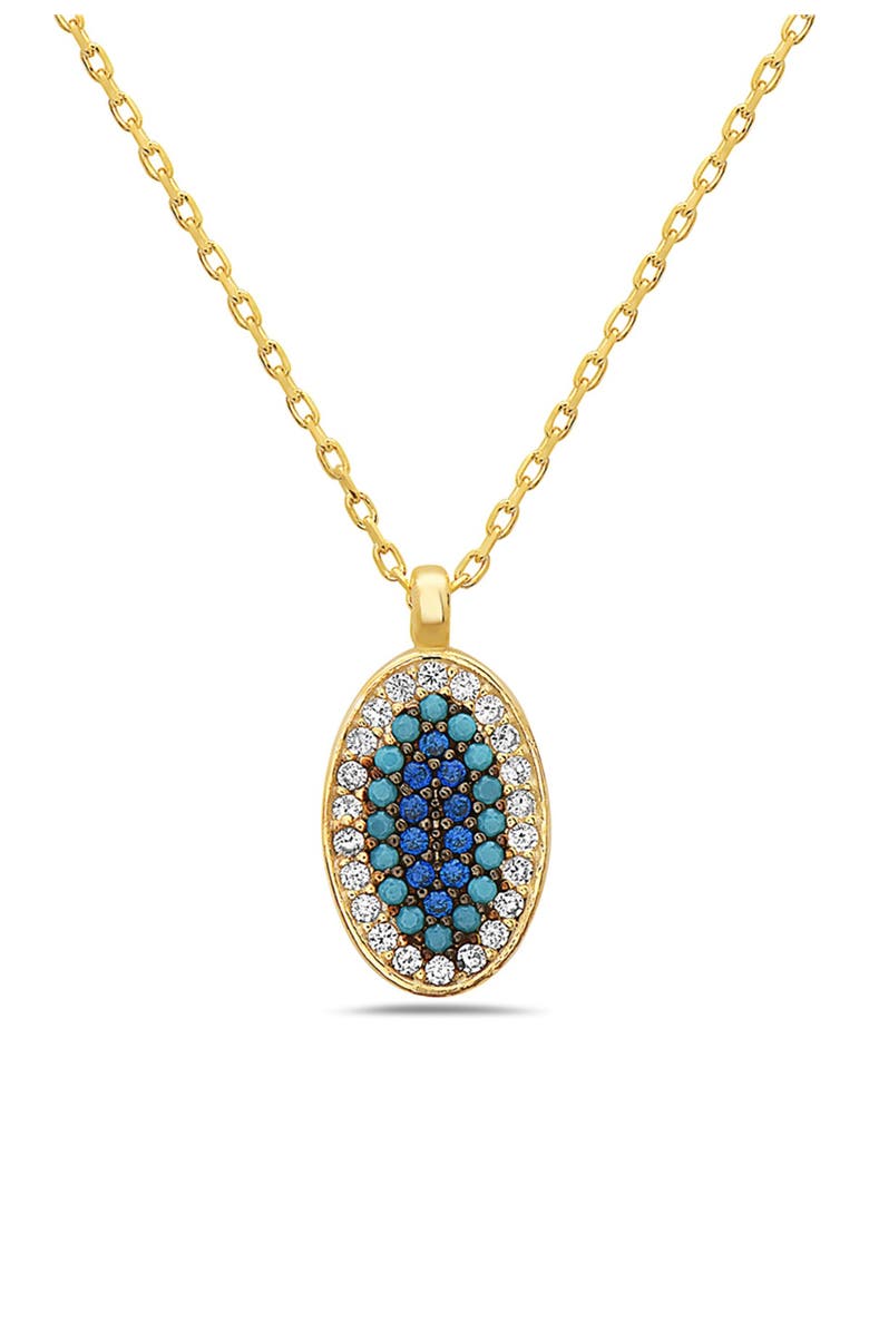 BEST SILVER 18K Gold Plated Sterling Silver Crystal Oval Ombrè Blue Evil Eye Necklace, Main, color,