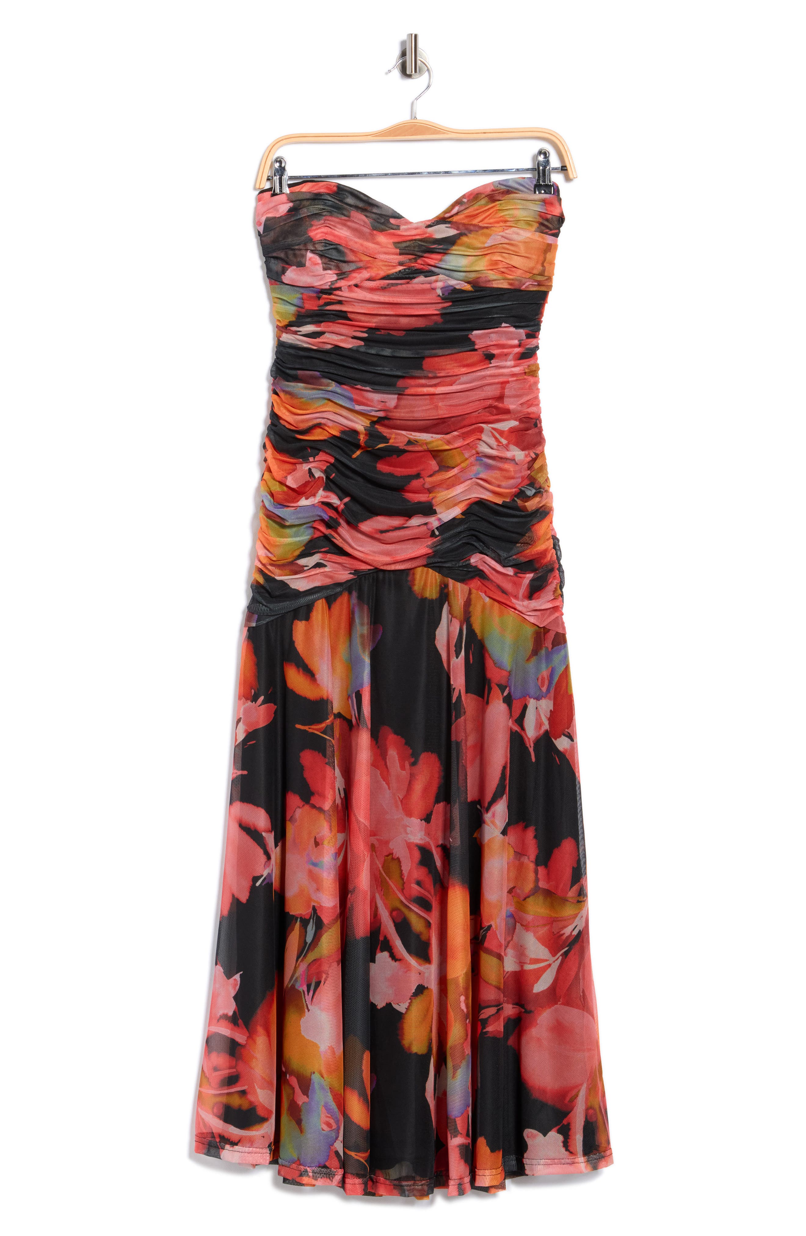 Hutch Bonnie Strapless Ruched Mesh Maxi Dress