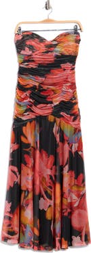 Hutch Bonnie Strapless Ruched Mesh Maxi Dress