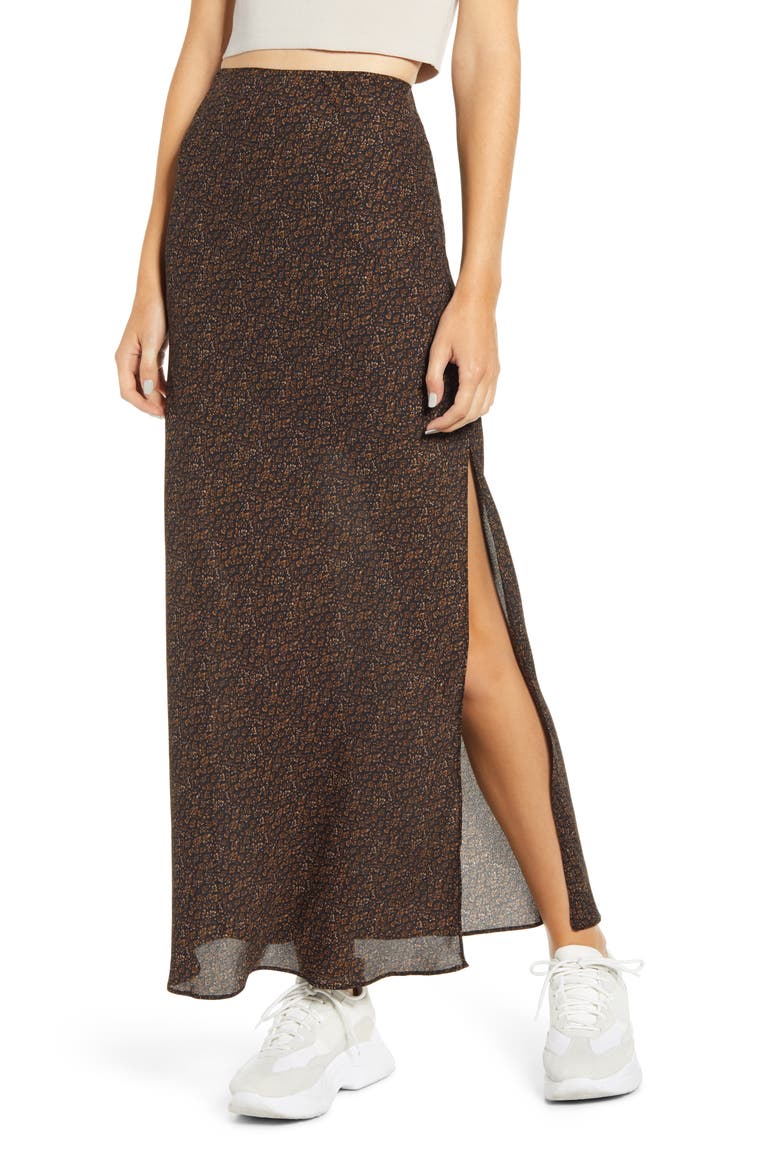 Sheer Floral Print Maxi Skirt, Main, color, BLACK BROWN TAUPE