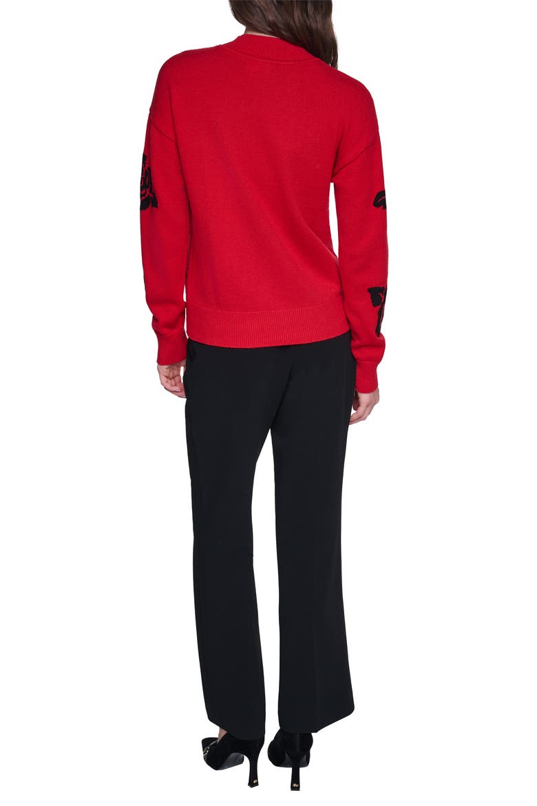 Rose Mock Neck Sweater, Alternate, color, ADMIRAL RED/ BLACK