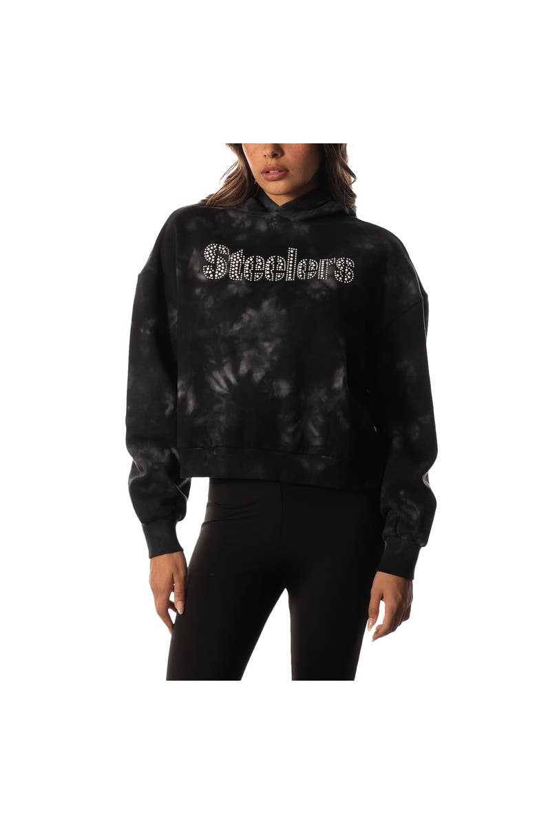THE WILD COLLECTIVE Women's The Wild Collective  Black Pittsburgh Steelers Tie-Dye Cropped Pullover Hoodie, Alternate, color, 