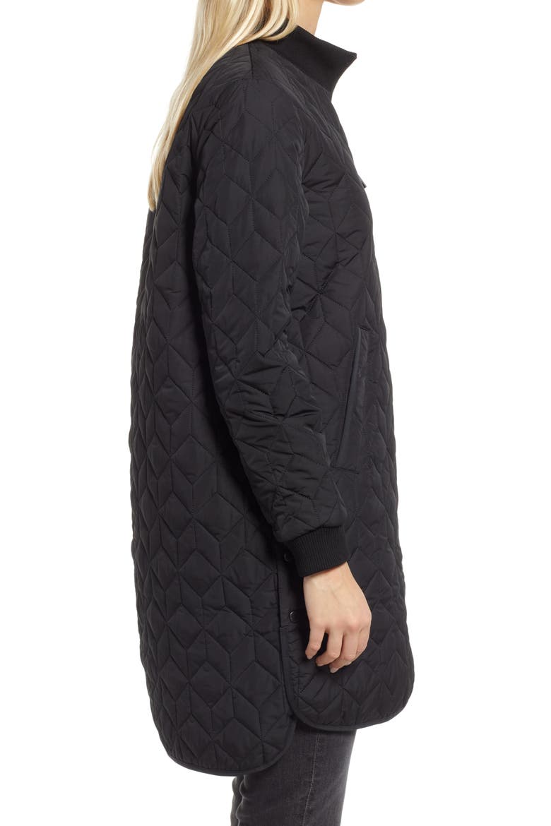 Isle Jacobsen Long Quilted Jacket, Alternate, color, BLACK/BLACK