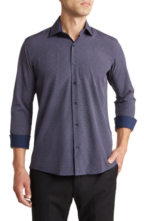 Slim Fit Geometric Print Performance Dress Shirt