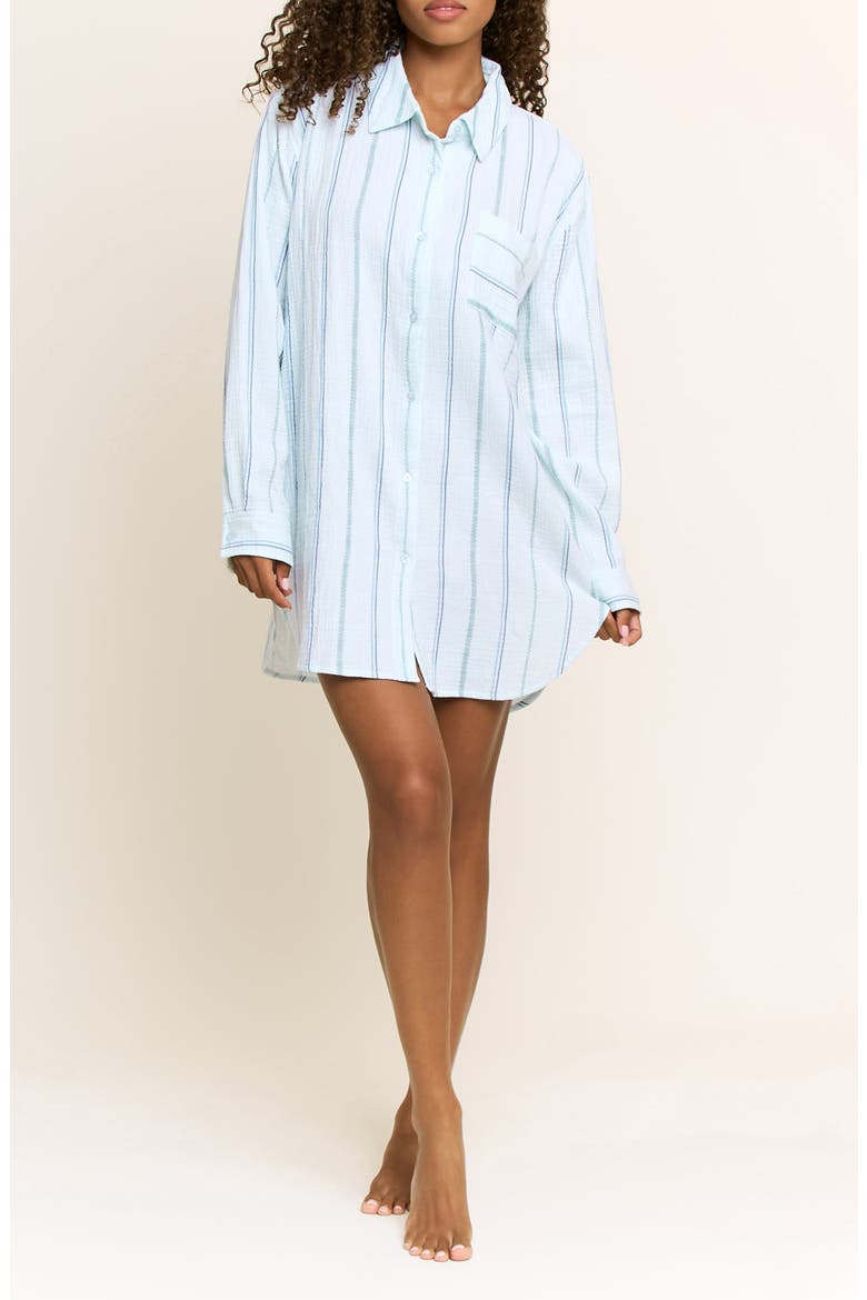 Long Weekend Cotton Shirtdress Nightgown, Main, color, AQUA SOUTHWEST STRIPE