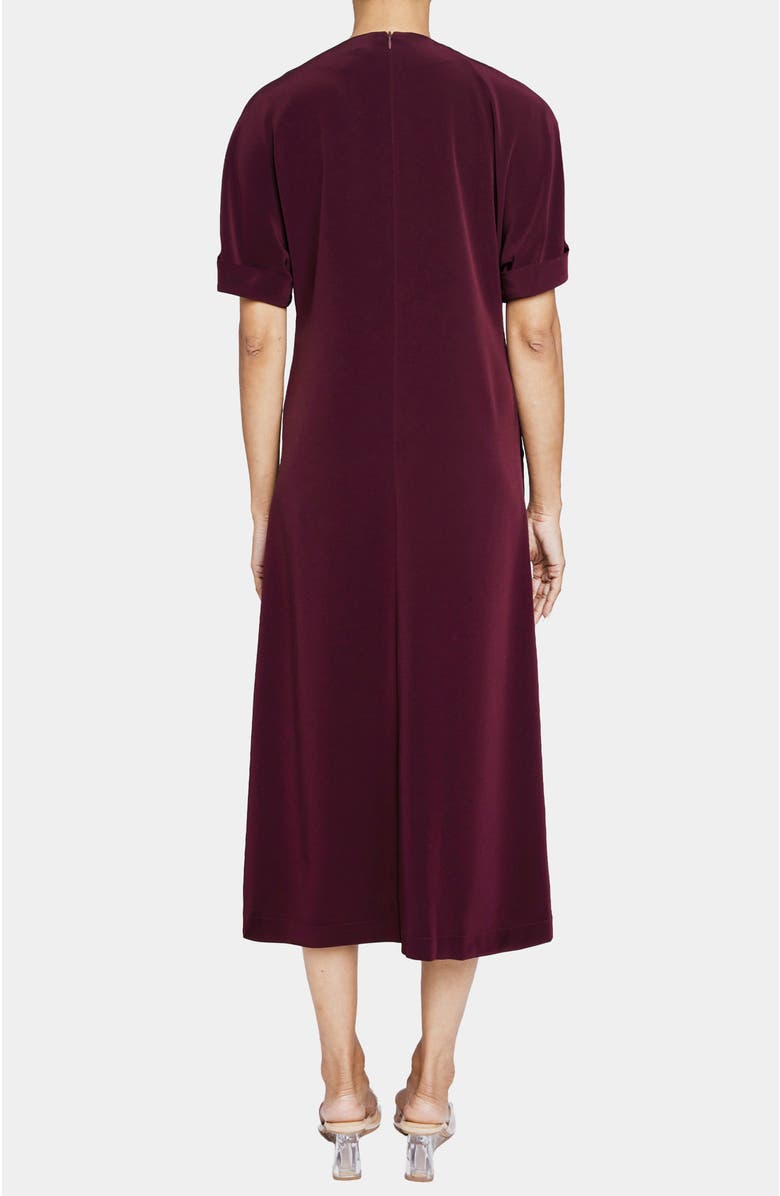 Santorelli SERAFINA Short Sleeve Midi A-Line Sheath Dress in Fluid Cady, Alternate, color, Burgundy