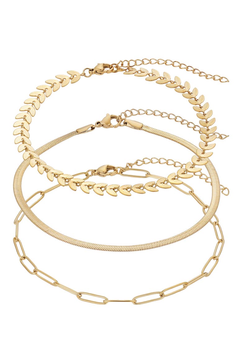 Set of 3 18K Gold Plated Chain Anklets, Main, color, GOLD
