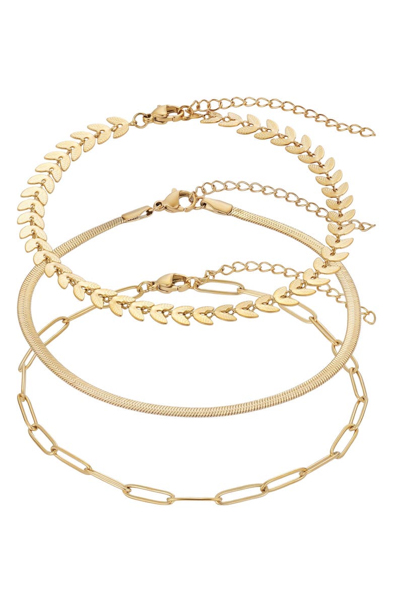 Adornia Set of 3 18K Gold Plated Chain Anklets, Main, color, Gold