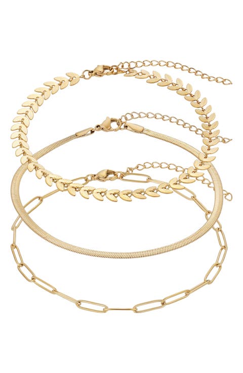 Set of 3 18K Gold Plated Chain Anklets