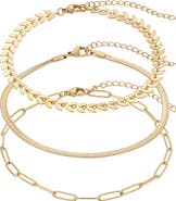 Adornia Set of 3 18K Gold Plated Chain Anklets