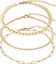 Adornia Set of 3 18K Gold Plated Chain Anklets