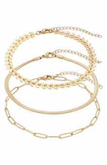 Adornia Set of 3 18K Gold Plated Chain Anklets