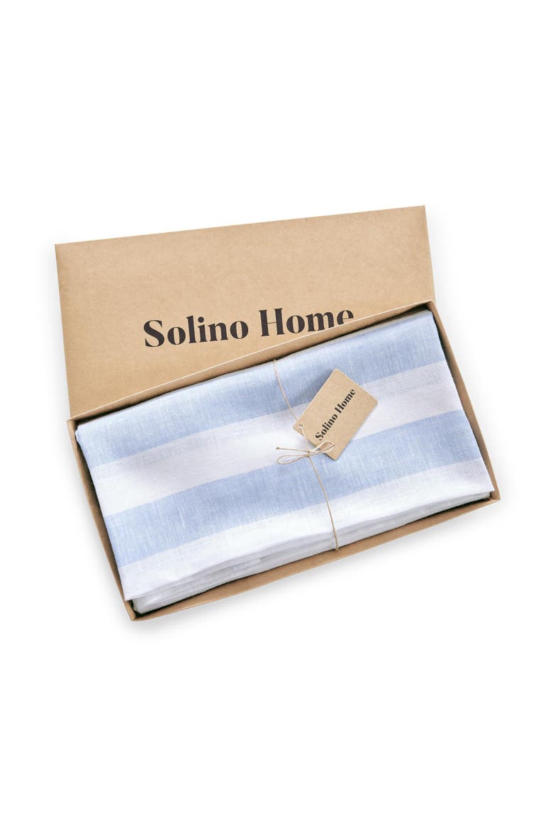 Linen Round Tablecloth - Cabana Stripe, Alternate, color, Sky Blue and White