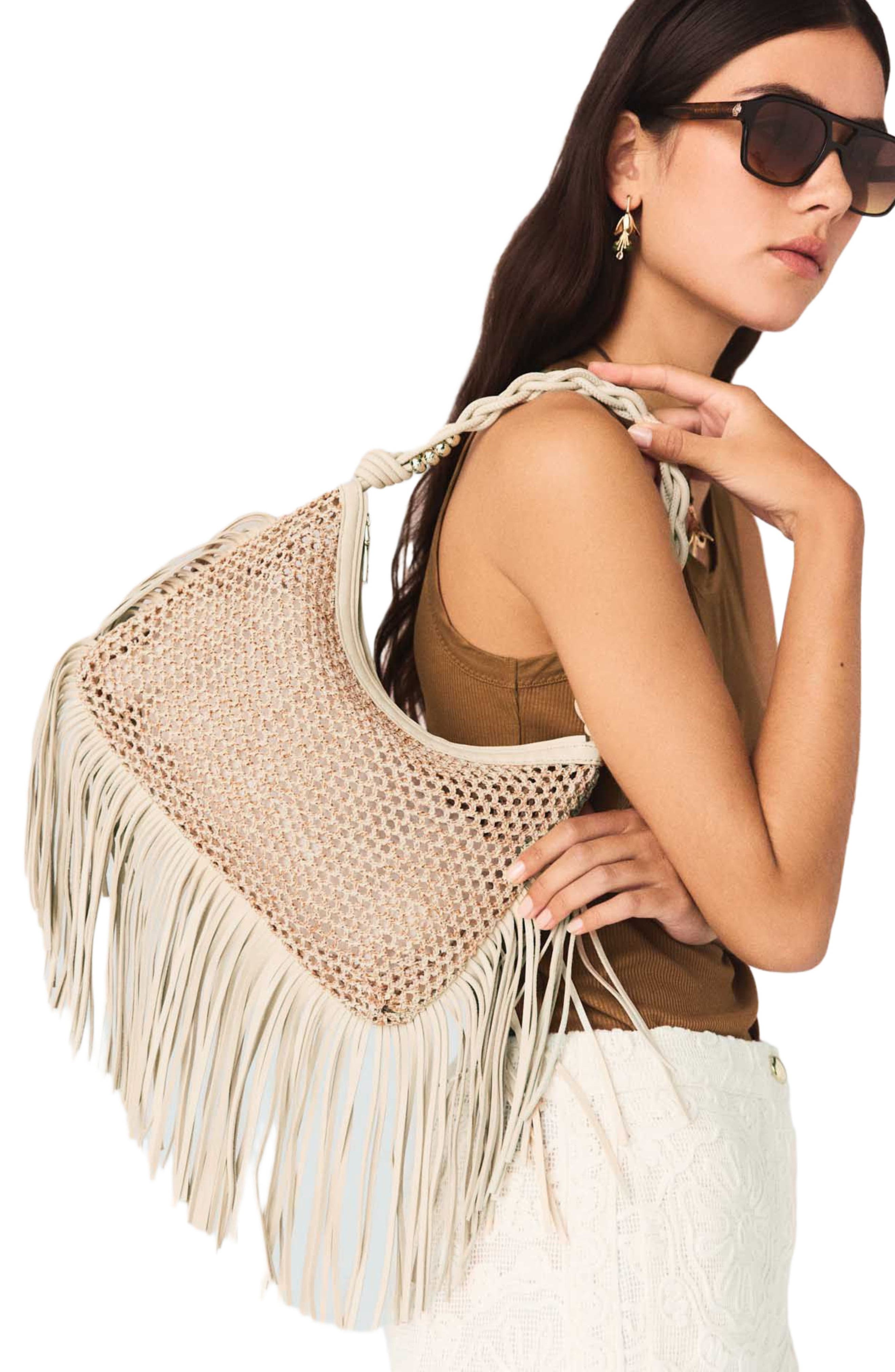 maje Hobo net bag, Alternate, color, Nude