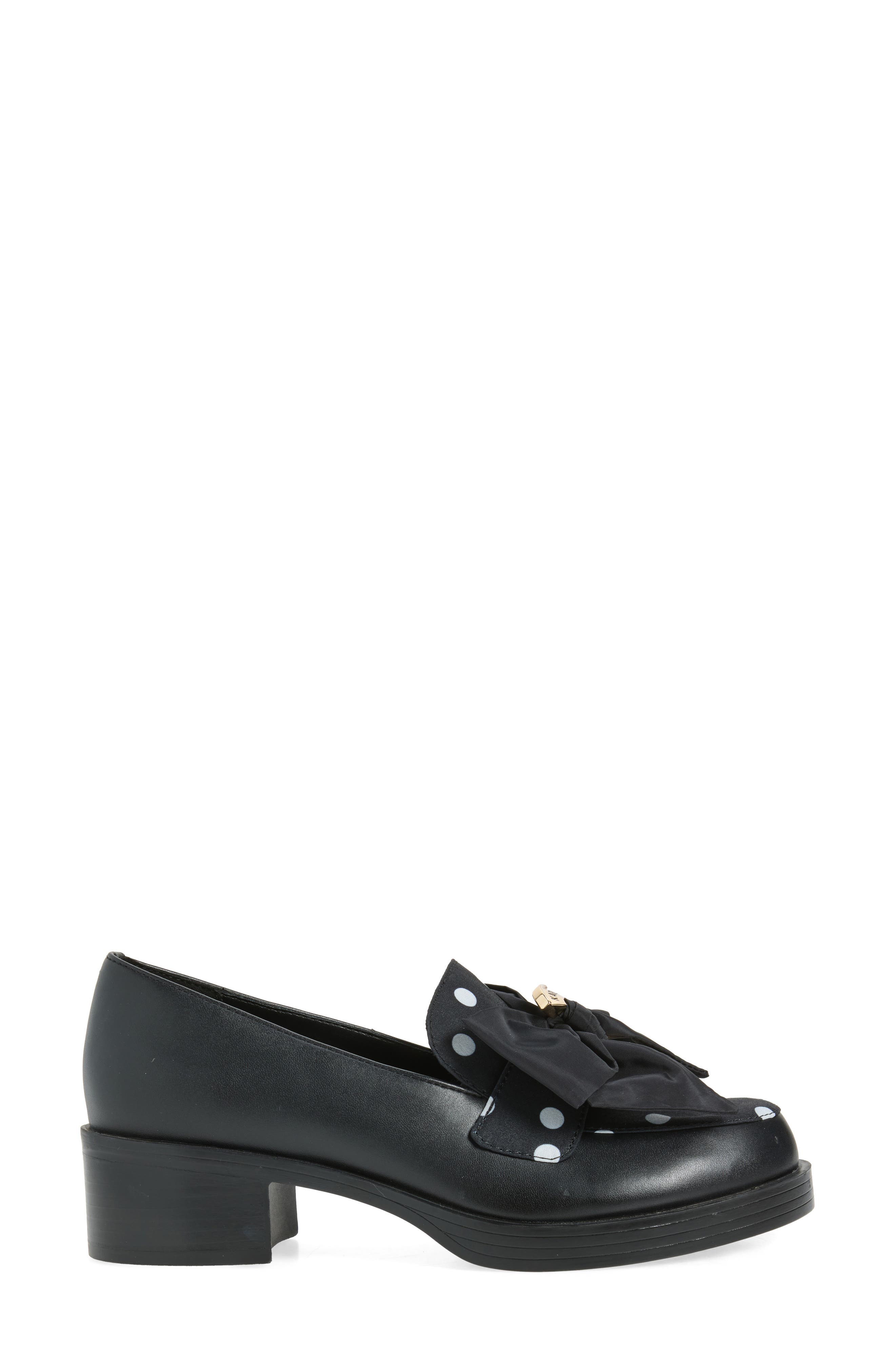 Camilia Fan Bow Loafer, Alternate, color, BLACK/ WHITE